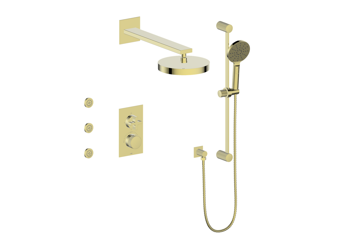 Vogt Mond 3-Way TH Shower Kit with Body Jets - Cross Handle (M3) / Brushed Gold