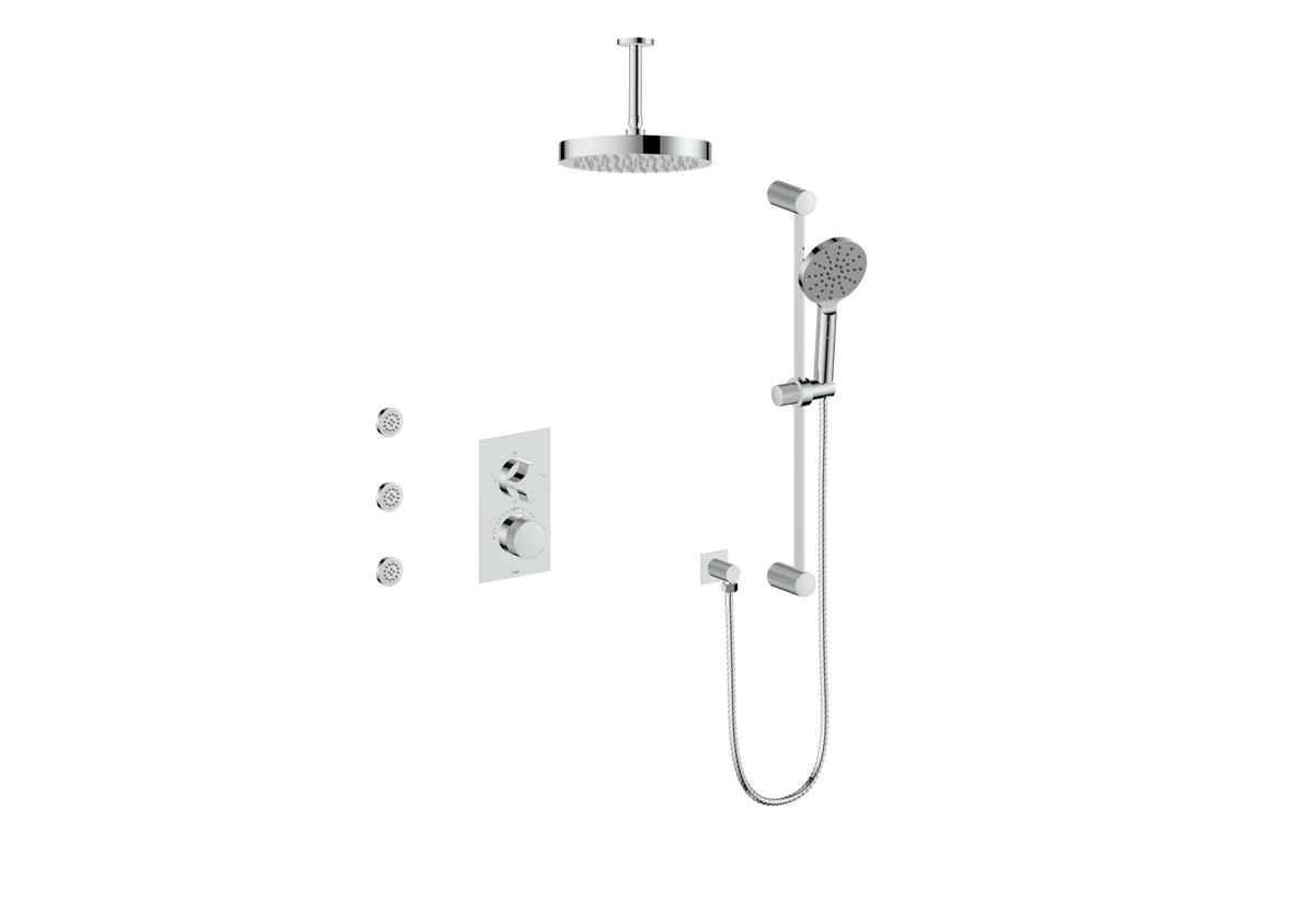 Vogt Mond 3-Way TH Shower Kit with Body Jets and 6" Ceiling Arm - Crescent Handle (M2) / Chrome