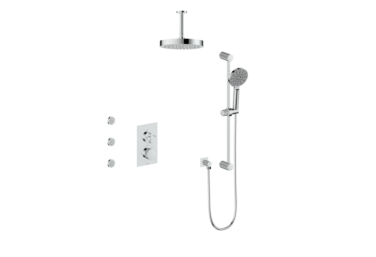 Vogt Mond 3-Way TH Shower Kit with Body Jets and 6" Ceiling Arm - Cross Handle (M3) / Chrome