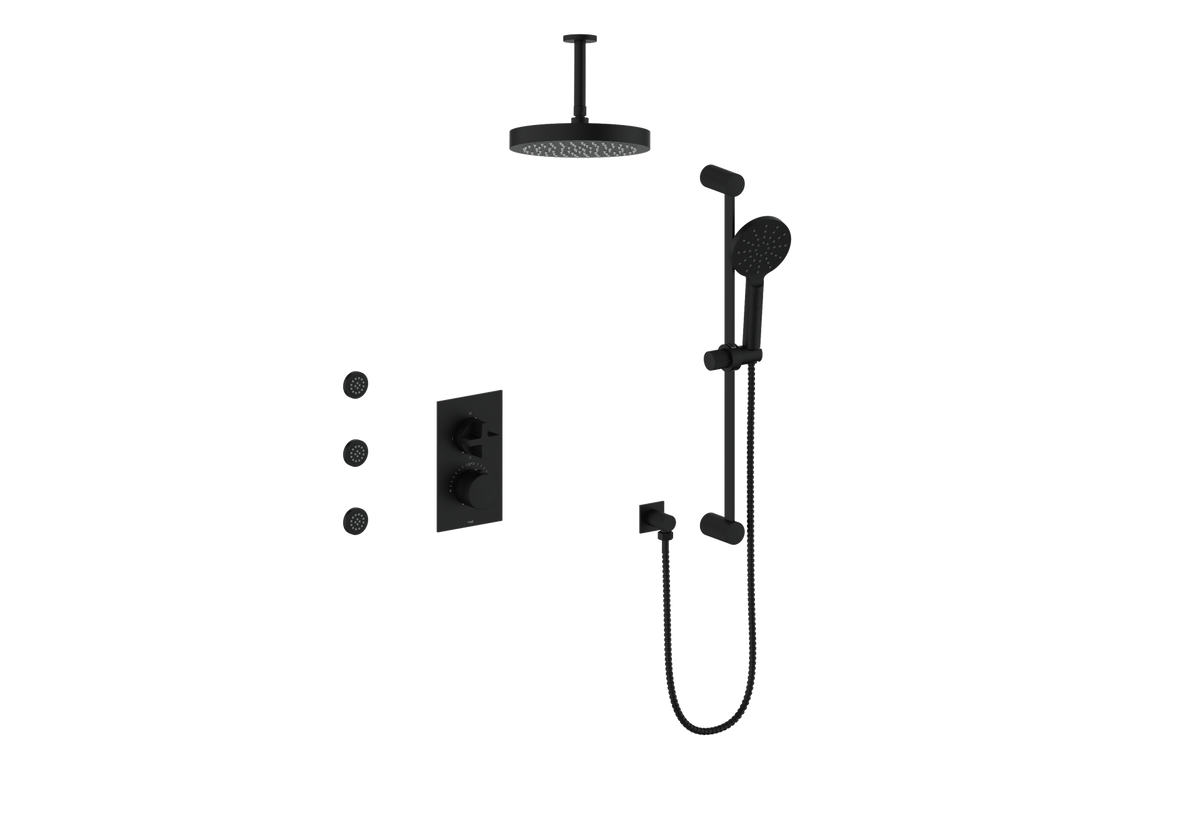 Vogt Mond 3-Way TH Shower Kit with Body Jets and 6" Ceiling Arm - Cross Handle (M3) / Matte Black