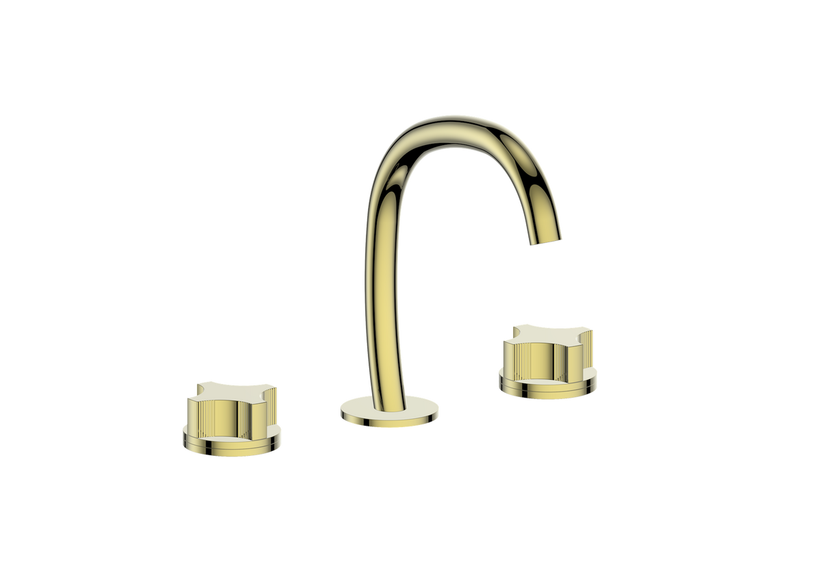 Vogt Mond 8" C.C. Lavatory Faucet with Pop-up Drain - Crescent Handle (M2) / Brushed Gold
