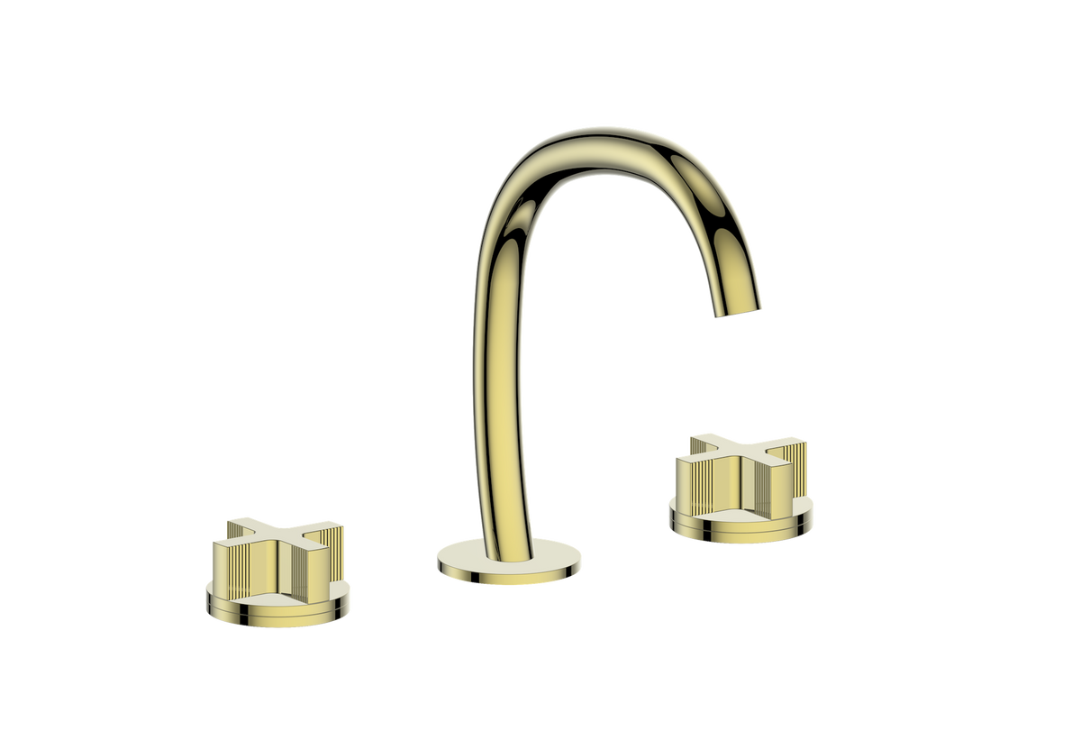 Vogt Mond 8" C.C. Lavatory Faucet with Pop-up Drain - Cross Handle (M3) / Brushed Gold