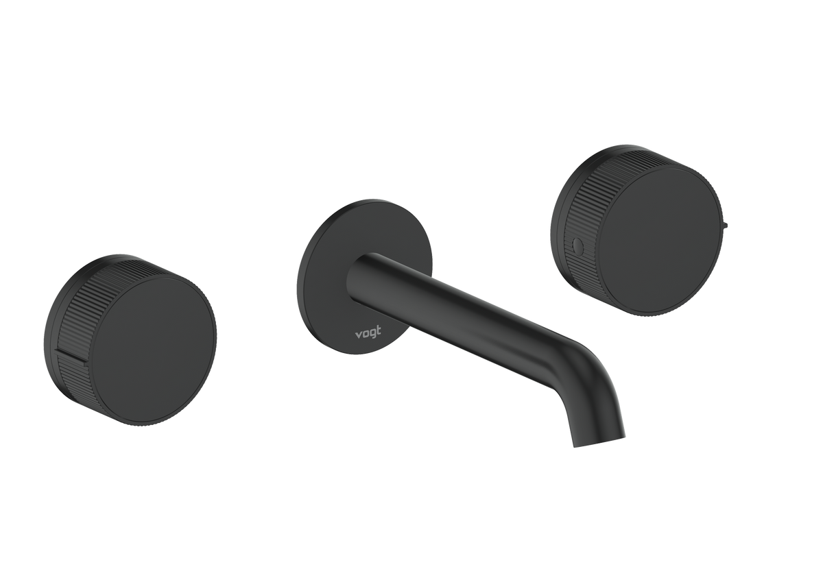 Vogt Mond 8" C.C. Wall Mount Lavatory Faucet - Moon Handle (M1) / Matte Black
