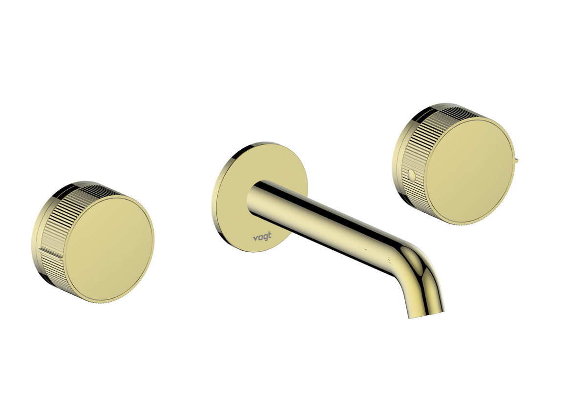 Vogt Mond 8" C.C. Wall Mount Lavatory Faucet - Moon Handle (M1) / Brushed Gold