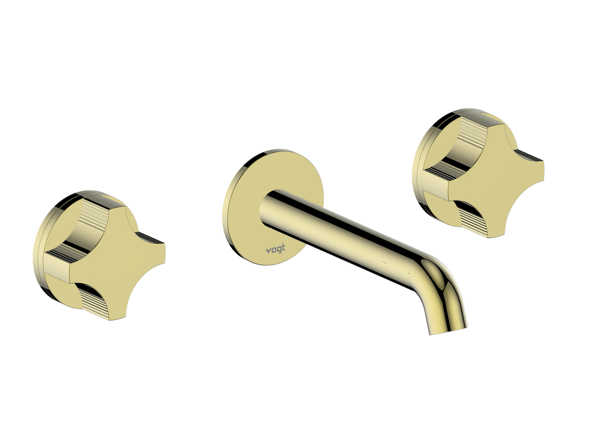 Vogt Mond 8" C.C. Wall Mount Lavatory Faucet - Crescent Handle (M2) / Brushed Gold
