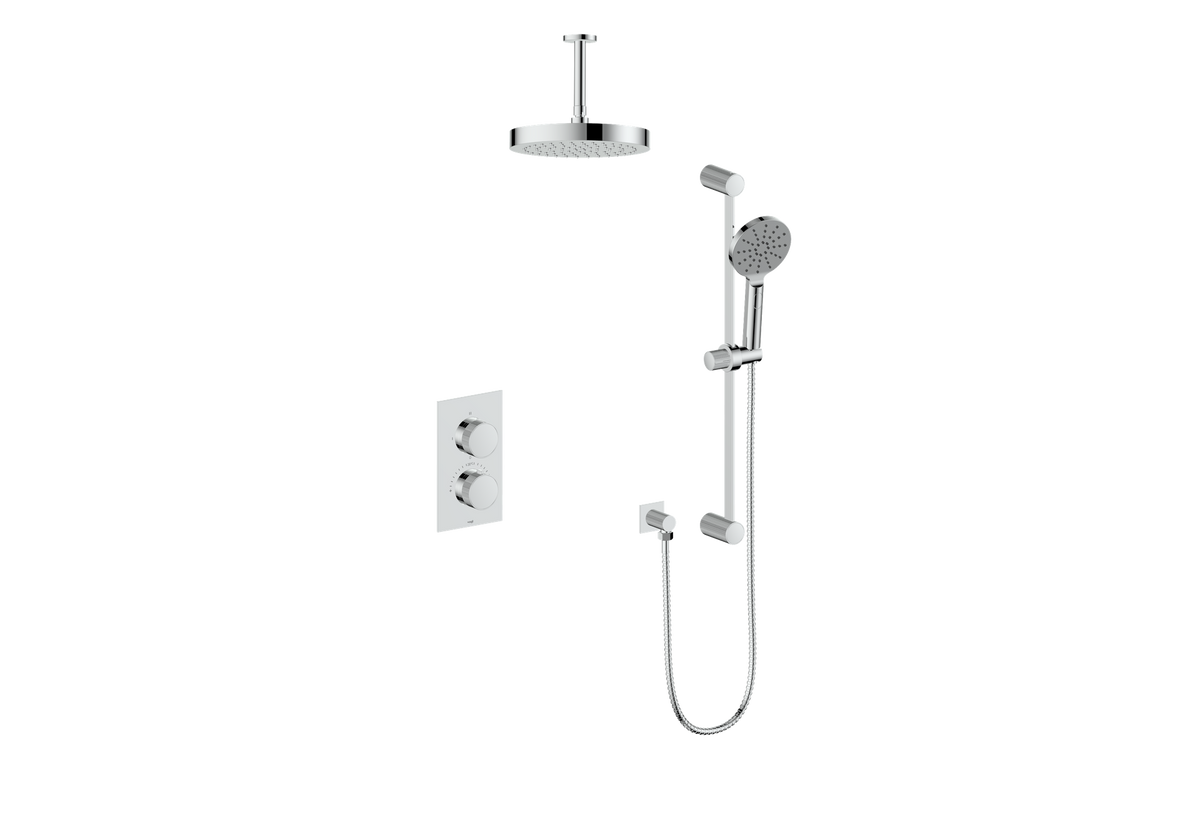 Vogt Mond Trim for 2-Way TH Shower Kit with 6" Ceiling Arm - Moon Handle (M1) / Chrome