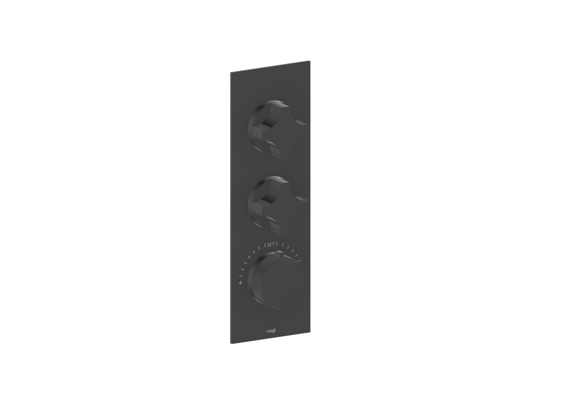 Vogt Mond Trim for 3/4" High-Flow TH Valve with 2 Stops - Crescent Handle (M2) / Matte Black