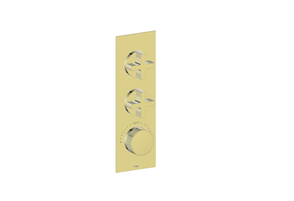 Vogt Mond Trim for 3/4" High-Flow TH Valve with 2 Stops - Cross Handle (M3) / Brushed Gold