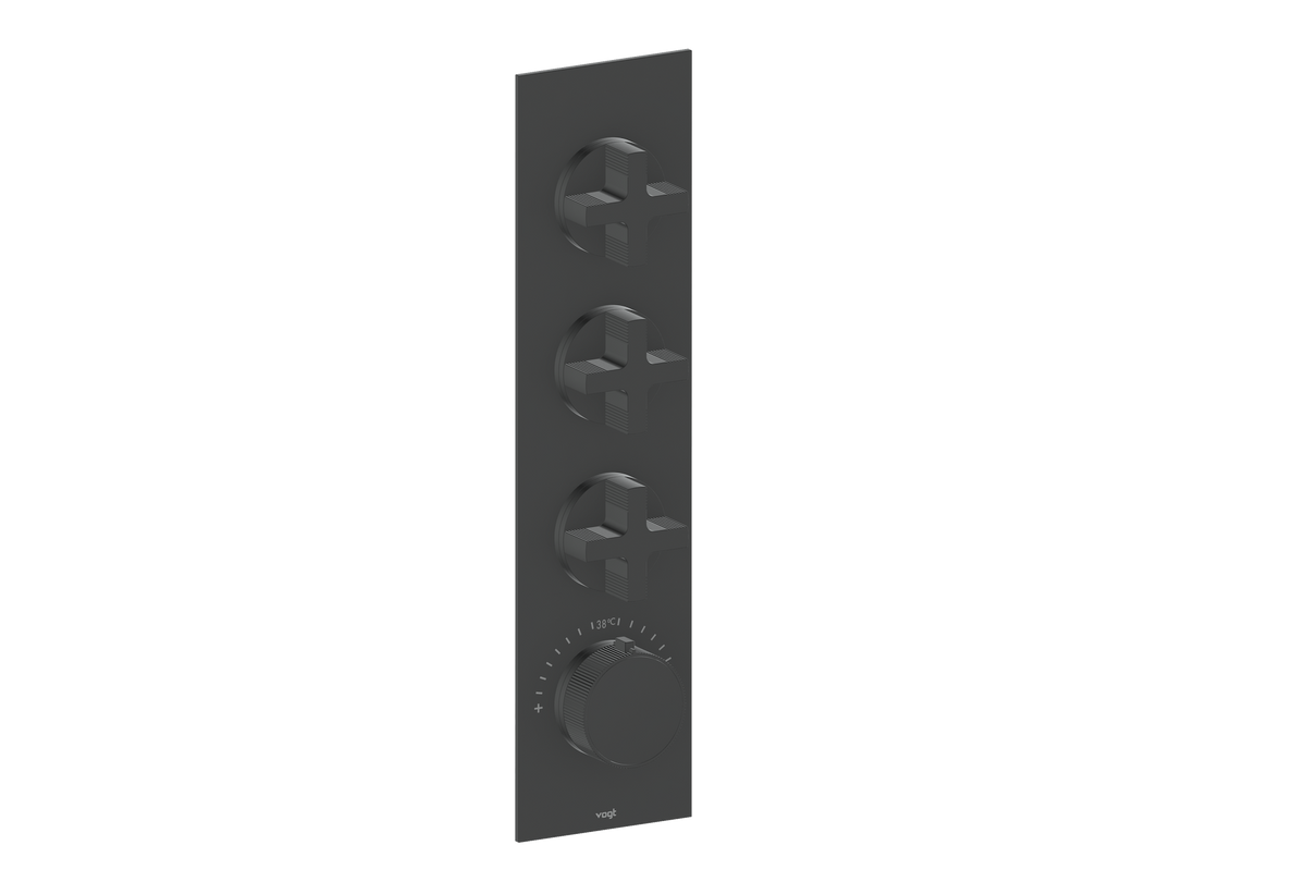 Vogt Mond Trim for 3/4" High-Flow TH Valve with 3 Stops - Cross Handle (M3) / Matte Black