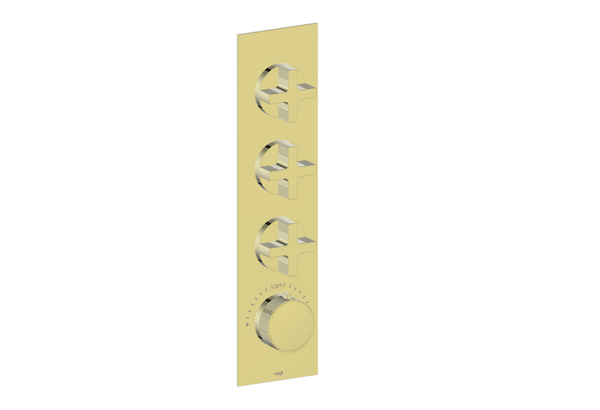 Vogt Mond Trim for 3/4" High-Flow TH Valve with 3 Stops - Cross Handle (M3) / Brushed Gold