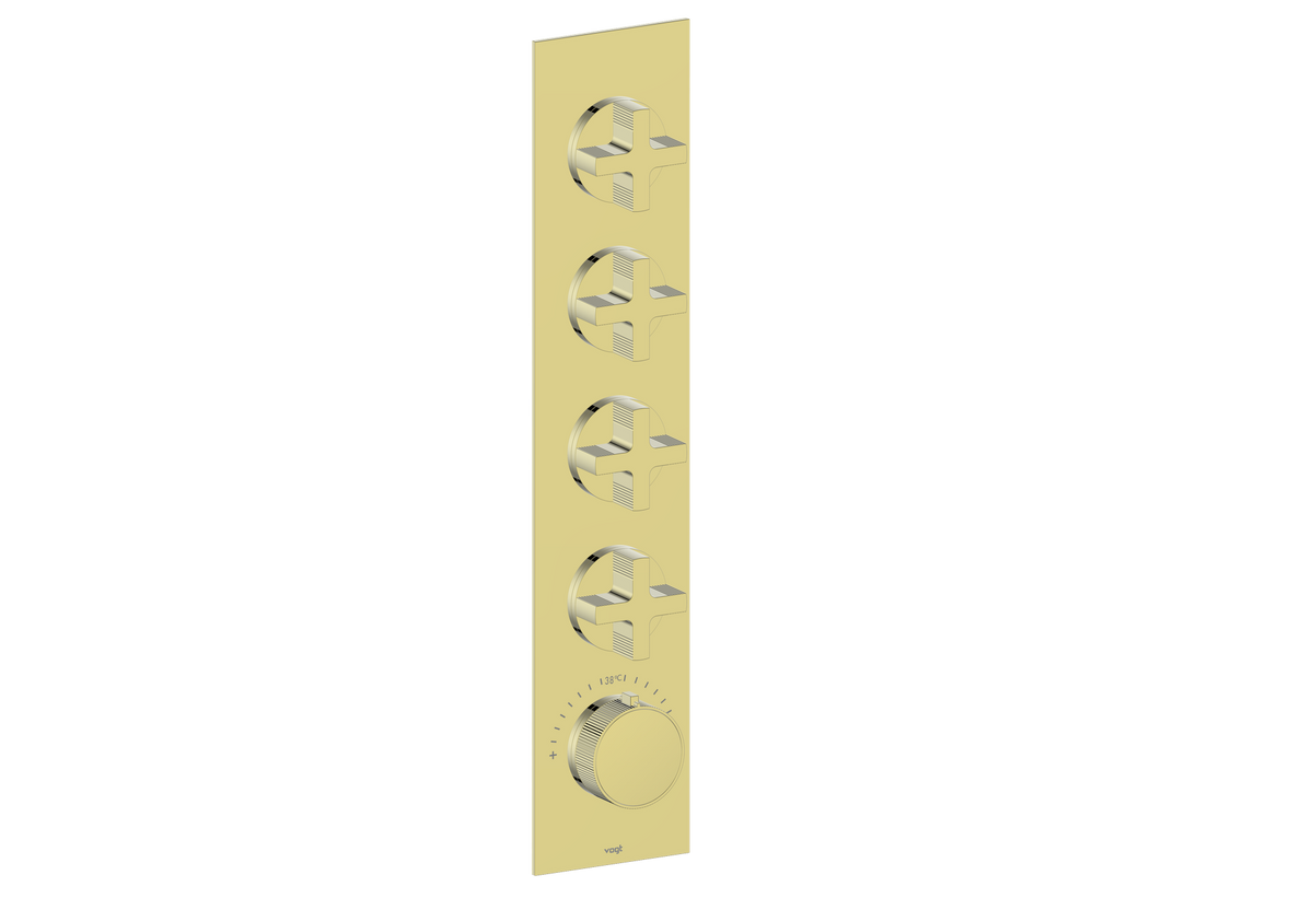 Vogt Mond Trim for 3/4" High-Flow TH Valve with 4 Stops - Cross Handle (M3) / Brushed Gold