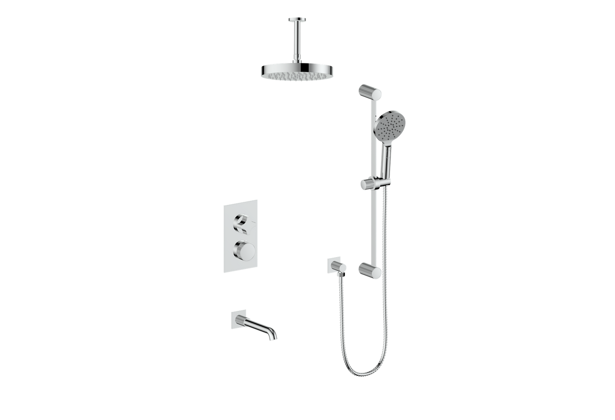 Vogt Mond Trim for 3-Way TH Shower Kit with 6" Ceiling Arm - Crescent Handle (M2) / Chrome