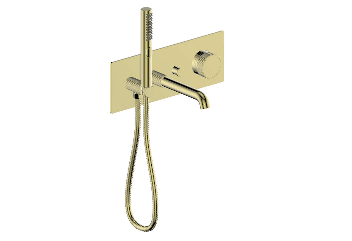 Vogt Mond Wall Mount Tub Filler - Moon Handle (M1) / Brushed Gold
