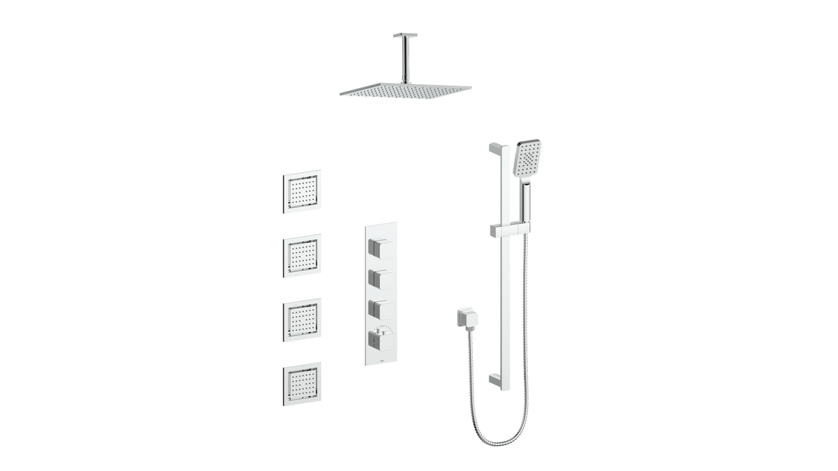 Vogt Niveau 3/4" High-Flow TH Shower Kit with Body Jets and 6" Ceiling Arm - Chrome