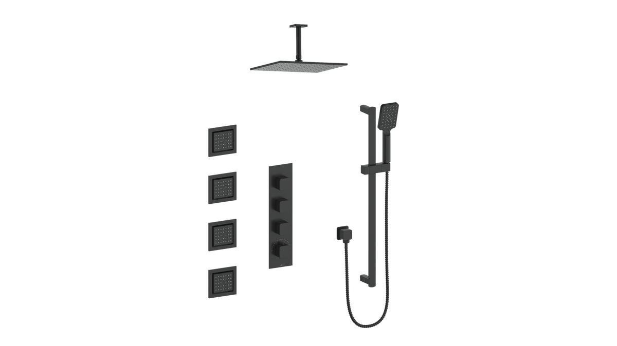 Vogt Niveau 3/4" High-Flow TH Shower Kit with Body Jets and 6" Ceiling Arm - Matte Black