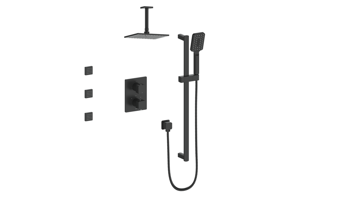 Vogt Niveau 3-Way TH Shower Kit with Body Jets with 6" Ceiling Arm - Matte Black