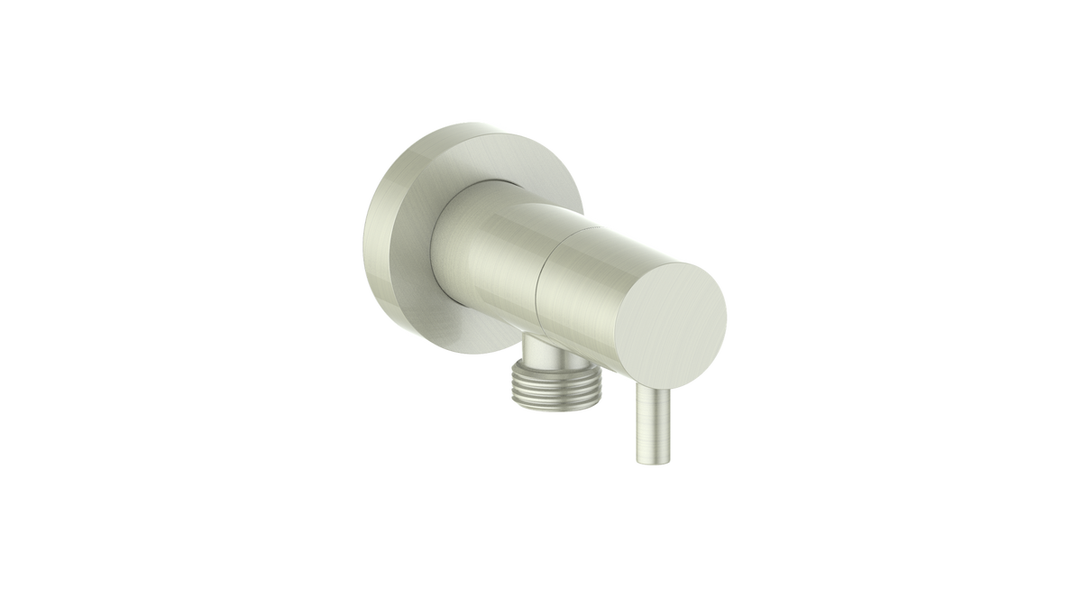 Vogt Round Brass Elbow Connector with Shut-Off - Brushed Nickel