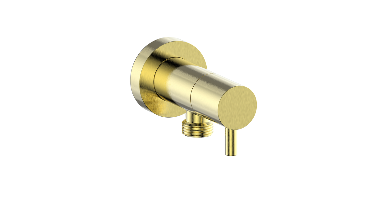 Vogt Round Brass Elbow Connector with Shut-Off - Brushed Gold