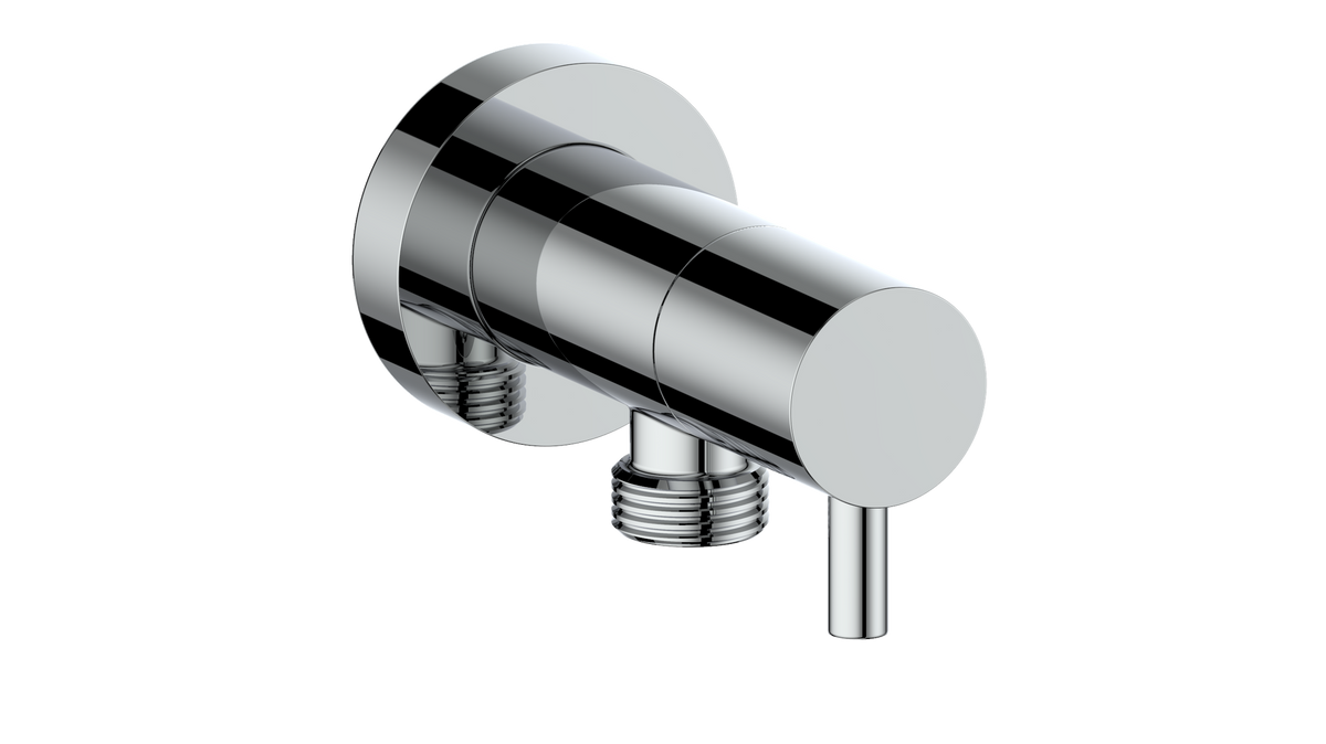 Vogt Round Brass Elbow Connector with Shut-Off - Polished Nickel