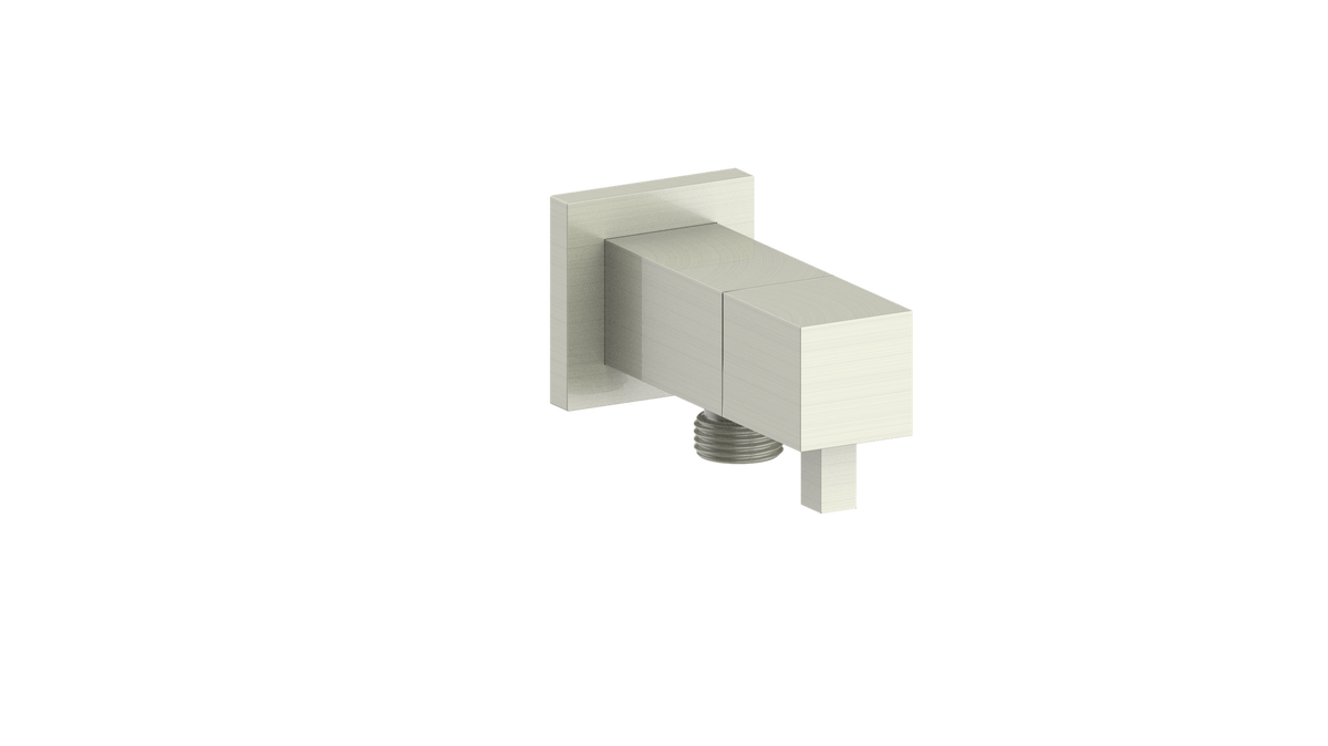 Vogt Square Brass Elbow Connector with Shut-Off - Brushed Nickel