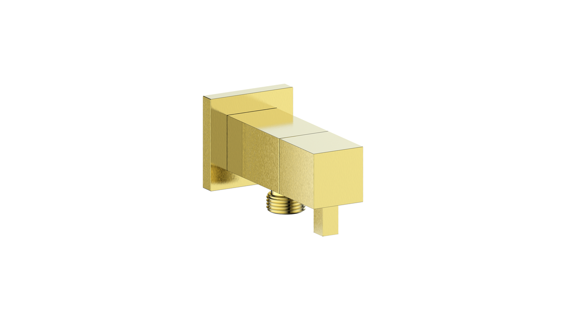 Vogt Square Brass Elbow Connector with Shut-Off - Brushed Gold