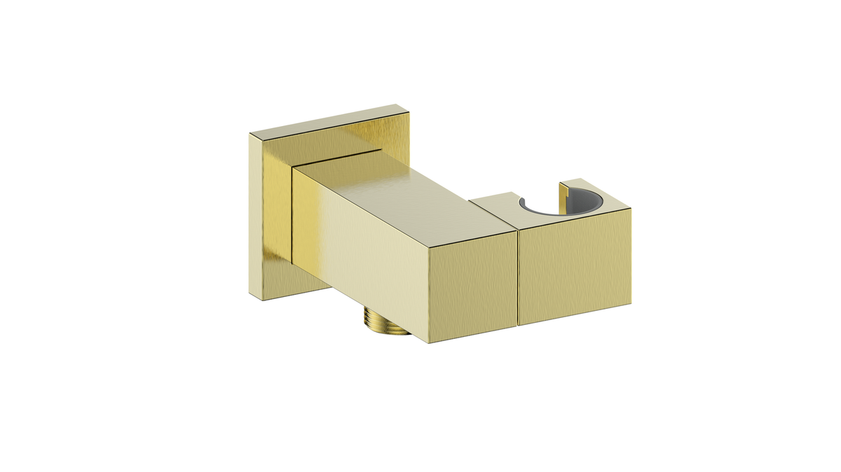 Vogt Square Elbow Connector with Handheld Holder - Brushed Gold