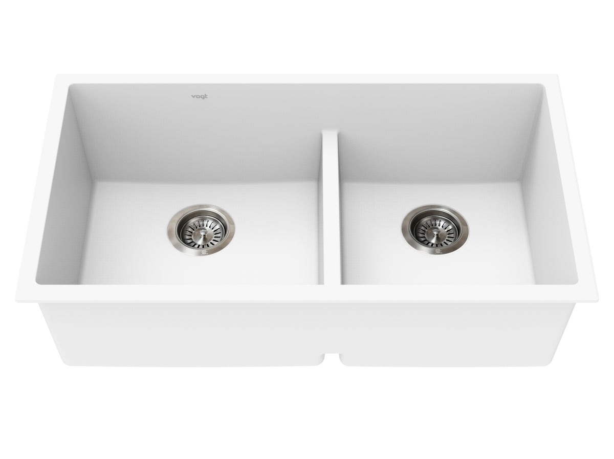 Vogt Vogranite Villach GS Low Divide Sink 32"x18"x9" - Frost White