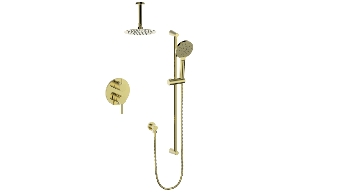 Vogt Worgl 2-Way PB Shower Kit with 6" Ceiling Arm - Brushed Gold