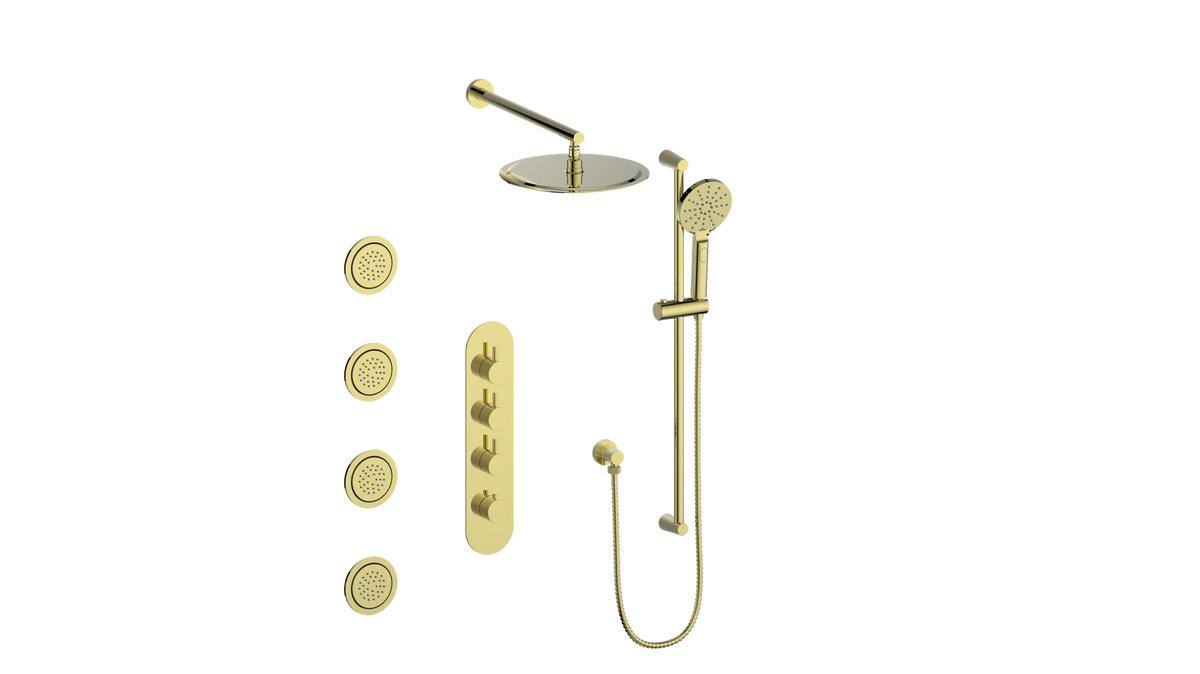 Vogt Worgl 3/4" High-Flow TH Shower Kit with Body Jets - Brushed Gold