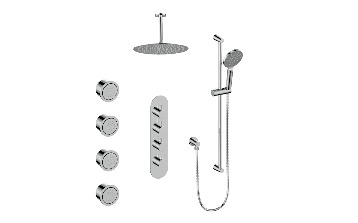 Vogt Worgl 3/4" High-Flow TH Shower Kit with Body Jets and 6" Ceiling Arm - Chrome
