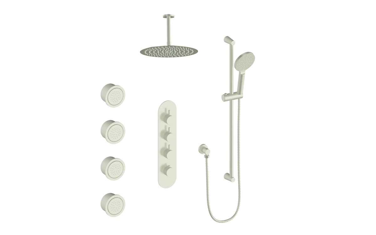 Vogt Worgl 3/4" High-Flow TH Shower Kit with Body Jets and 6" Ceiling Arm - Brushed Nickel