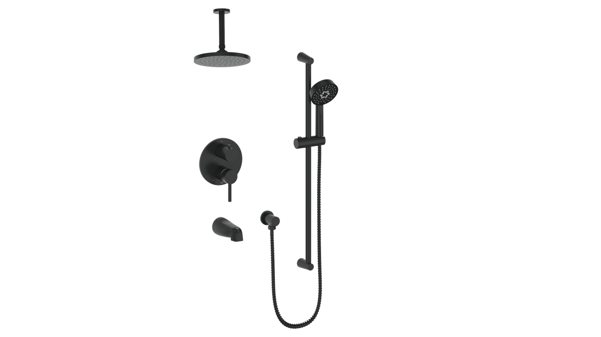 Vogt Worgl 3-Way PB Shower Kit with 6" Ceiling Arm - Matte Black