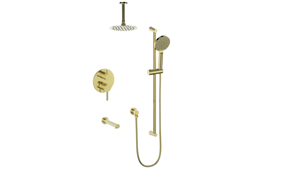 Vogt Worgl 3-Way PB Shower Kit with 6" Ceiling Arm - Brushed Gold