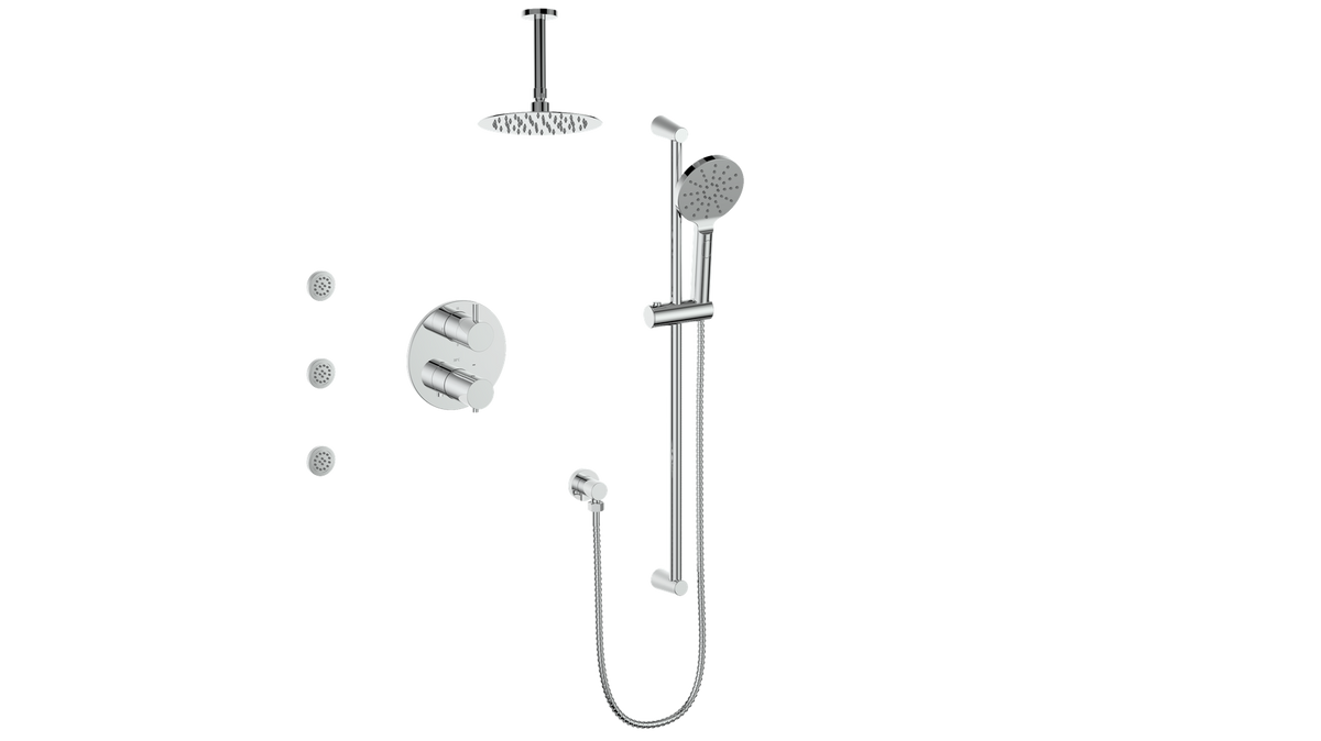 Vogt Worgl 3-Way TH Shower Kit with Body Jets and 6" Ceiling Arm - Chrome