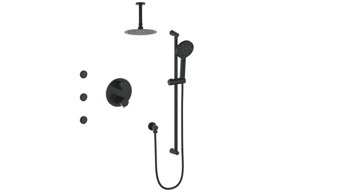 Vogt Worgl 3-Way TH Shower Kit with Body Jets and 6" Ceiling Arm - Matte Black
