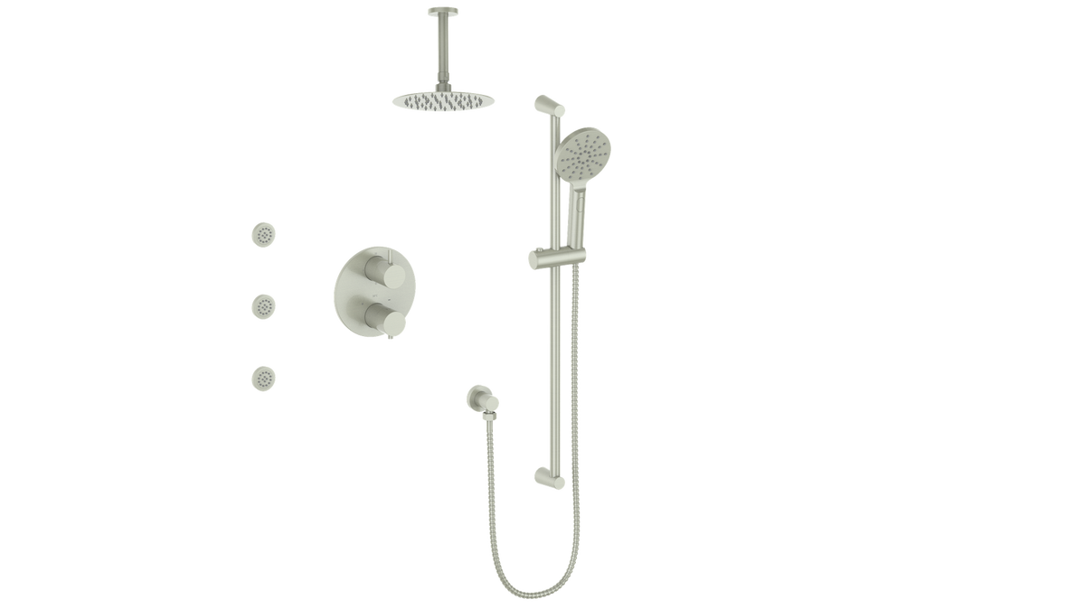 Vogt Worgl 3-Way TH Shower Kit with Body Jets and 6" Ceiling Arm - Brushed Nickel