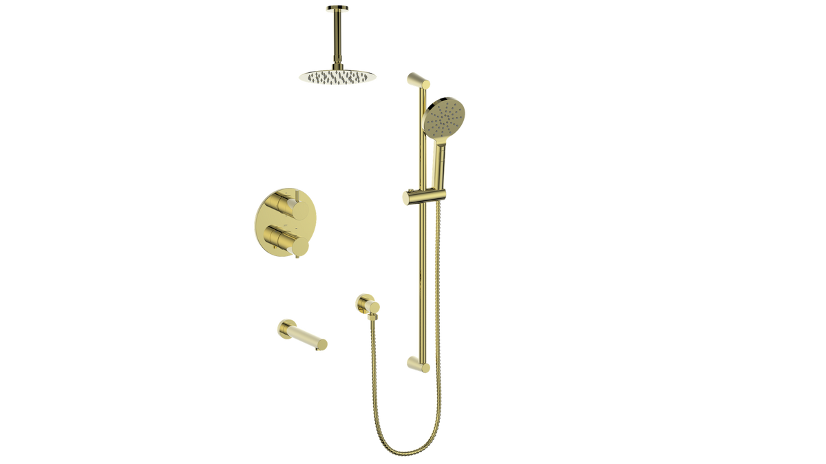 Vogt Worgl Trim for 3-Way TH Shower Kit with 6" Ceiling Arm - Brushed Gold