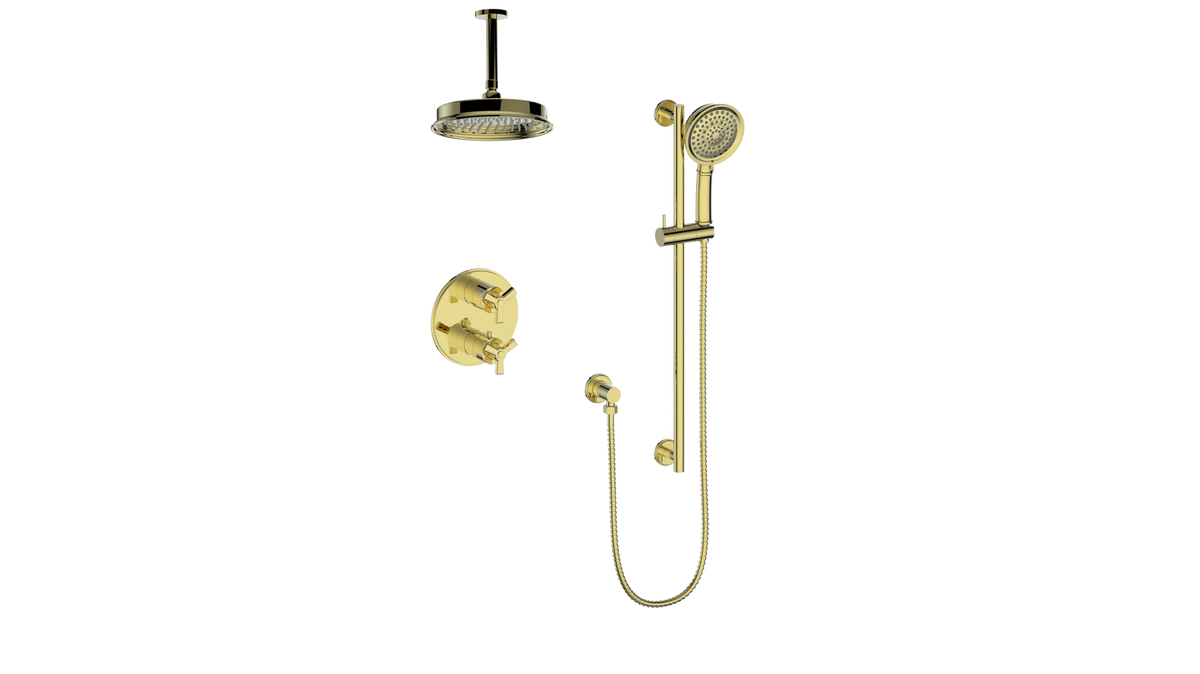 Vogt Zehn 2-Way Shower Kit with 6" Ceiling Arm - 3-Spoke Handle (Z3) / Brushed Gold