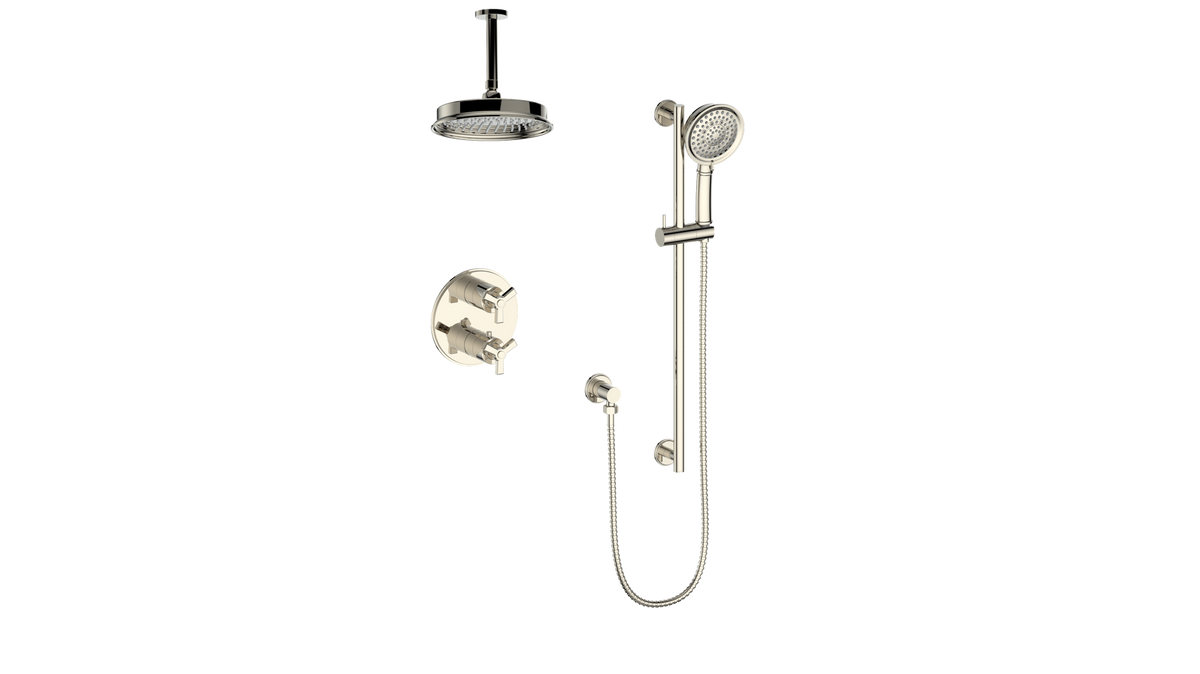 Vogt Zehn 2-Way Shower Kit with 6" Ceiling Arm - 3-Spoke Handle (Z3) / Polished Nickel