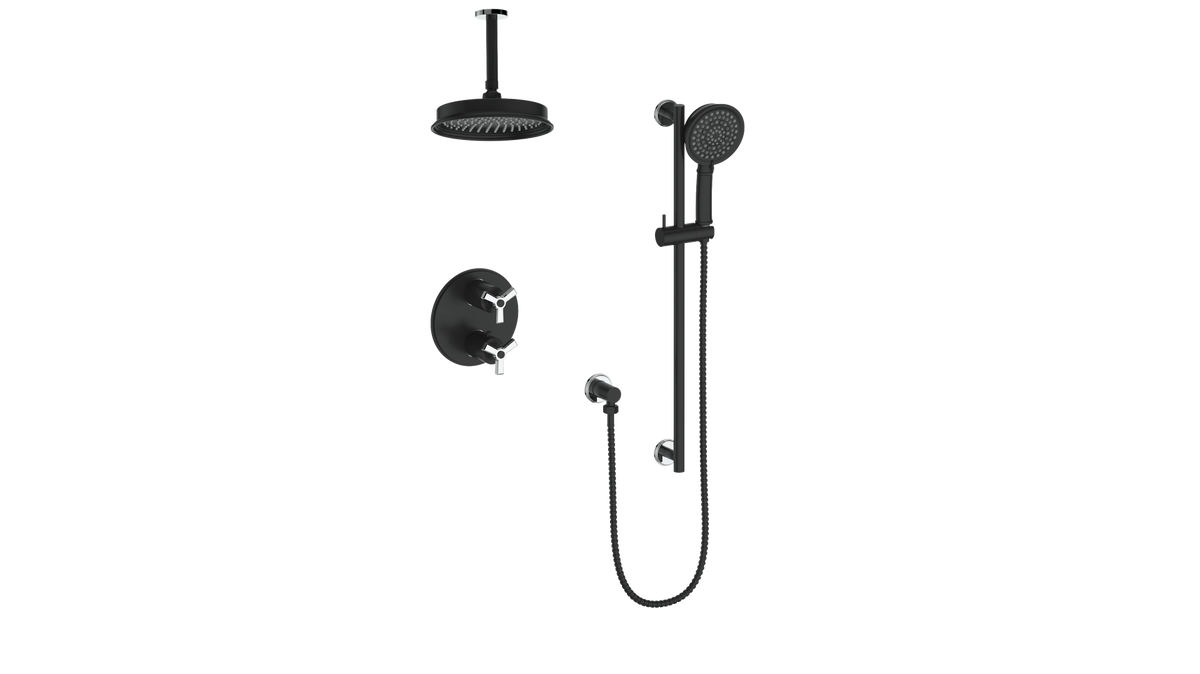 Vogt Zehn 2-Way Shower Kit with 6" Ceiling Arm - 3-Spoke Handle (Z3) / Chrome/Matte Black