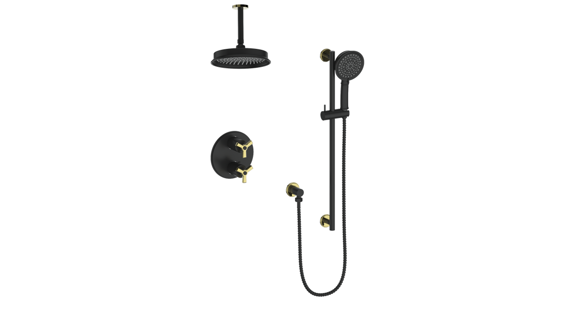 Vogt Zehn 2-Way Shower Kit with 6" Ceiling Arm - 3-Spoke Handle (Z3) / Brushed Gold/Matte Black