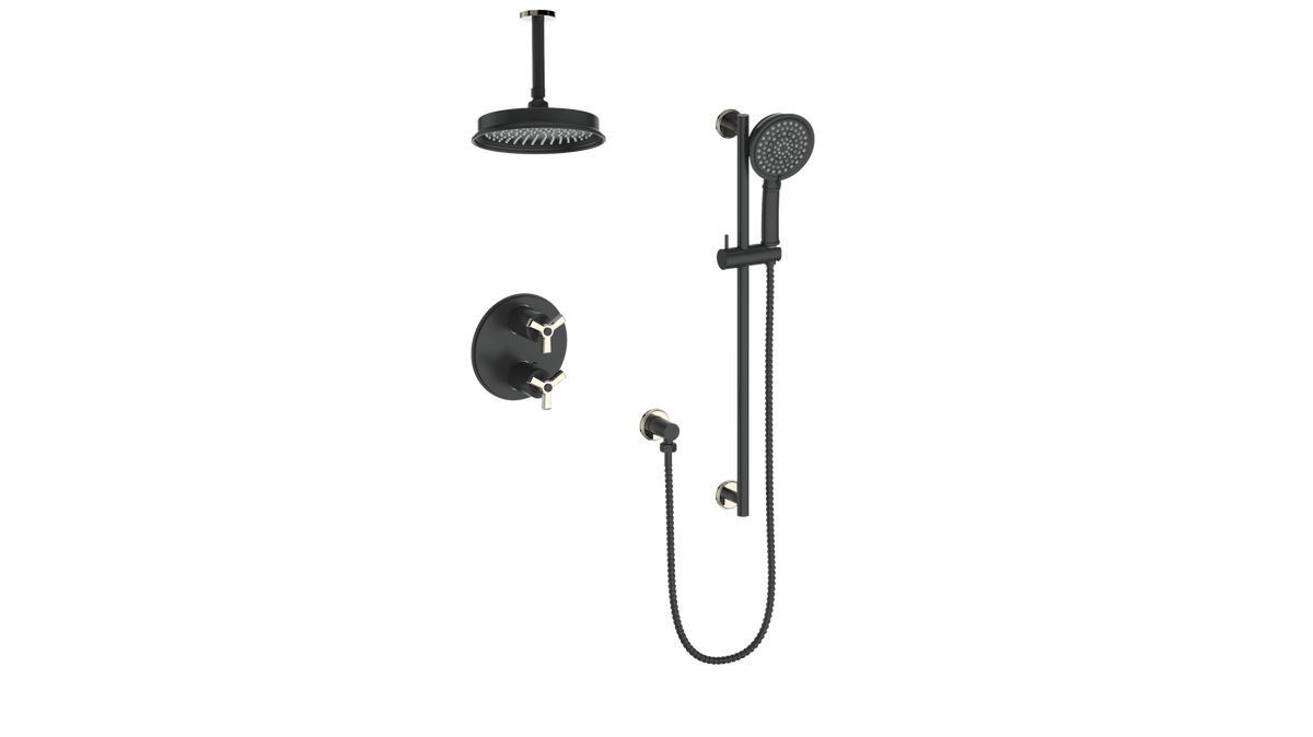 Vogt Zehn 2-Way Shower Kit with 6" Ceiling Arm - 3-Spoke Handle (Z3) / Polished Nickel/Matte Black