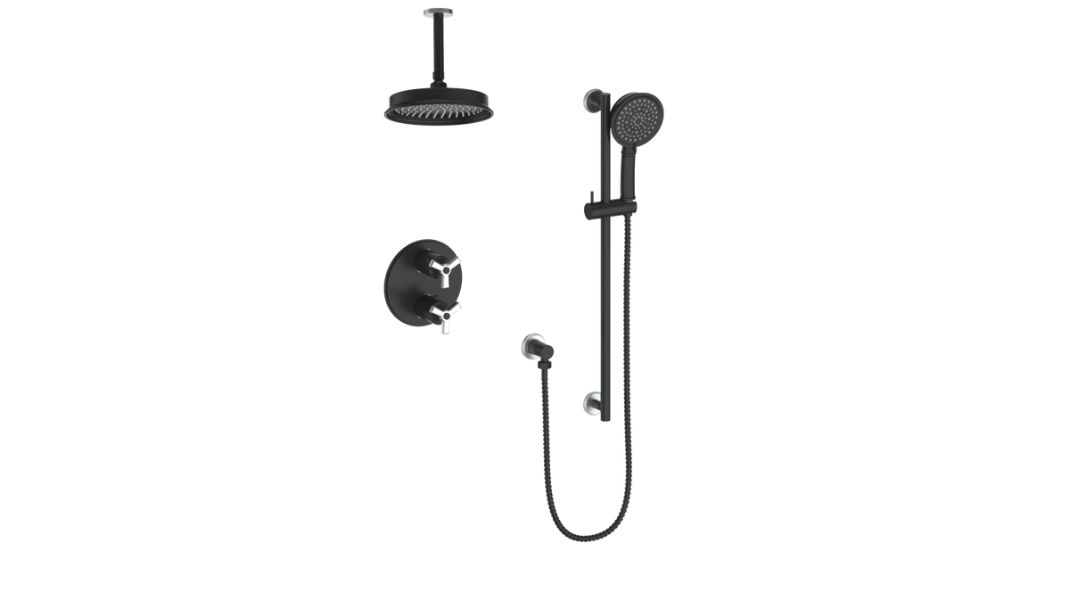 Vogt Zehn 2-Way Shower Kit with 6" Ceiling Arm - 3-Spoke Handle (Z3) / Stainless Steel/Matte Black