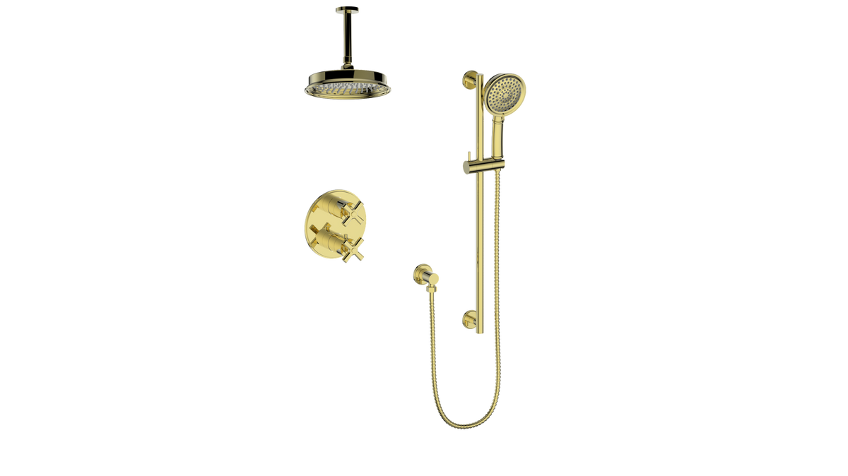 Vogt Zehn 2-Way Shower Kit with 6" Ceiling Arm - 4-Spoke Handle (Z4) / Brushed Gold