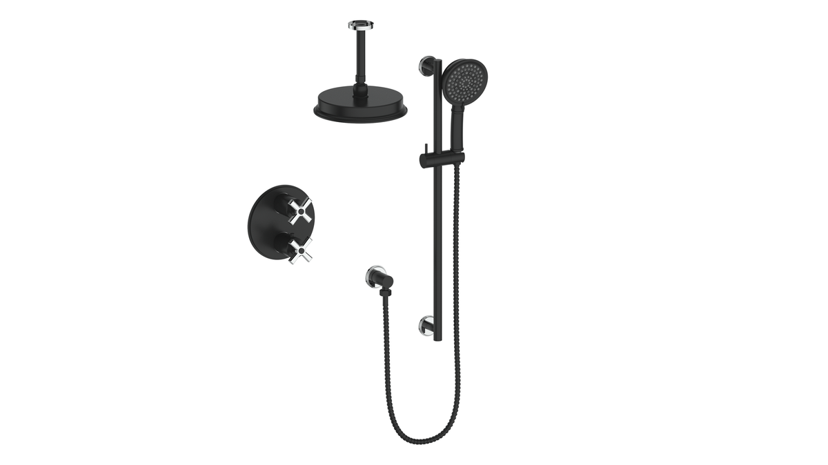 Vogt Zehn 2-Way Shower Kit with 6" Ceiling Arm - 4-Spoke Handle (Z4) / Chrome/Matte Black