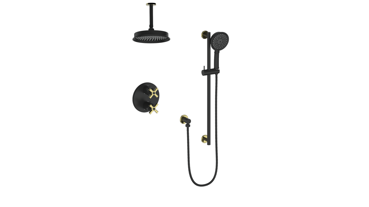 Vogt Zehn 2-Way Shower Kit with 6" Ceiling Arm - 4-Spoke Handle (Z4) / Brushed Gold/Matte Black