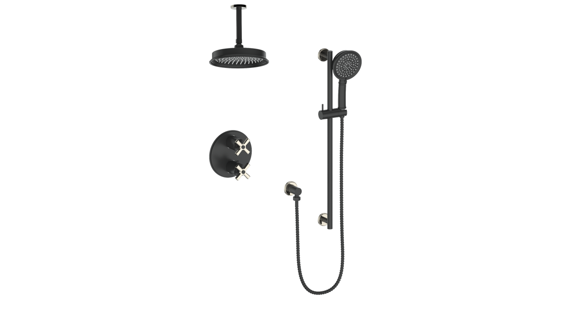Vogt Zehn 2-Way Shower Kit with 6" Ceiling Arm - 4-Spoke Handle (Z4) / Polished Nickel/Matte Black