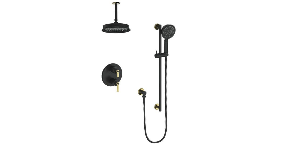 Vogt Zehn 2-Way Shower Kit with 6" Ceiling Arm - Lever Handle (Z1) / Brushed Gold/Matte Black