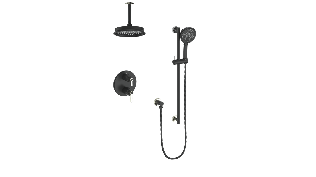 Vogt Zehn 2-Way Shower Kit with 6" Ceiling Arm - Lever Handle (Z1) / Polished Nickel/Matte Black