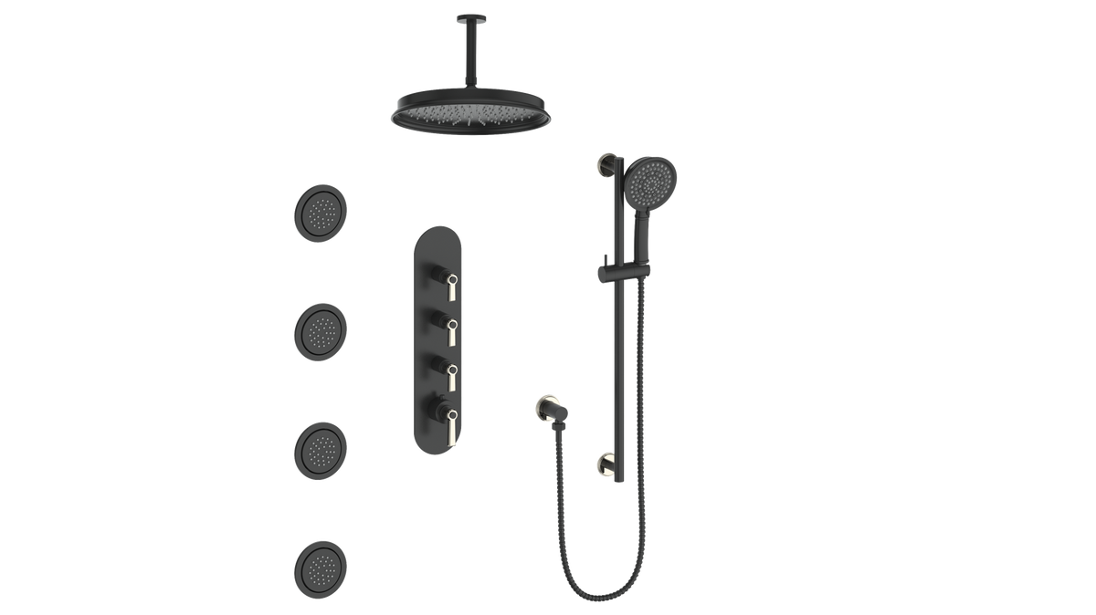 Vogt Zehn 3/4" High-Flow TH Shower Kit with Body Jets and 6" Ceiling Arm - Lever Handle (Z1) / Matte Black